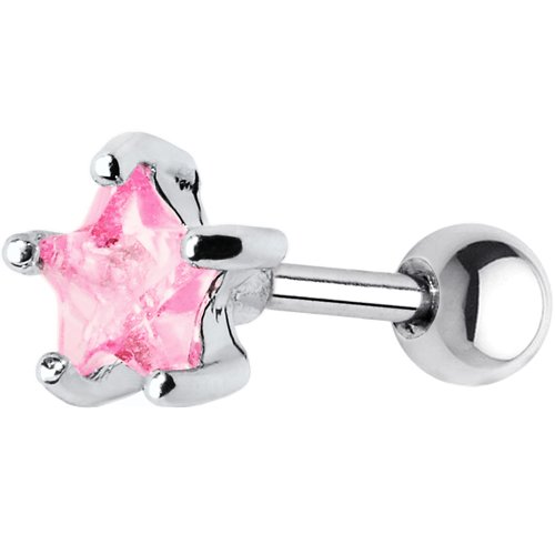 16 Gauge 5mm Pink CZ Star Cartilage Tragus Earring