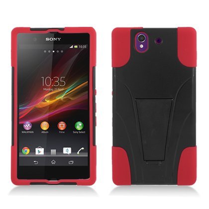 Aimo SOC6603PCMSK003S Durable Rugged Hybrid Case for Sony Xperia Z C6603 - 1 Pack - Retail Packaging - Black/Red