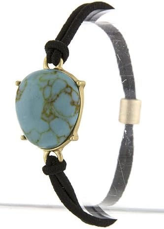 THE JEWEL RACK ROUND STONE SET BRACELET AND HAIR TIE (Gold/Turquoise)