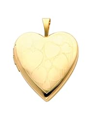 14K Yellow Gold Engraved Heart Locket Pendant (0.8" Inches or 20mm)