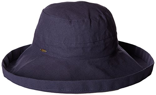 Scala Women's Cotton Big Brim Ultraviolet Protection Hat with Inner Drawstring, Denim, One Size