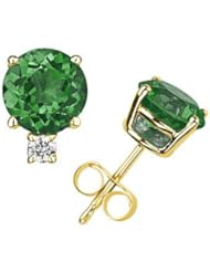 5mm Round Emerald and Diamond Stud Earrings in 14K Yellow Gold