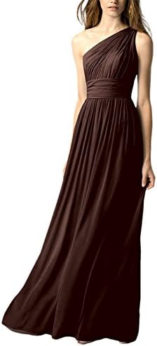 TiCheng Women's Simple Ruched Chffon Dress One Shoulder Bridesmaid Dress Brown US2