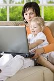 Clipping Path! Mother with Daughter on the Sofa - 24