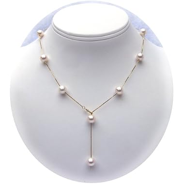 HinsonGayle AAA Premium Round 7.5-8.0mm White Cultured Pearl Tin Cup Necklace (18K Yellow Gold)