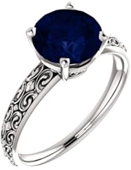 10K White Gold 8.00mm Round Cut Chatham Created Sapphire Ring -- LIFETIME WARRANTY