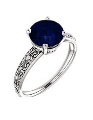 18K White Gold 8.00mm Round Cut Chatham Created Sapphire Ring -- LIFETIME WARRANTY