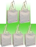 100% Cotton Canvas Oversized Grocery/Multipurpose Tote Bag, Dual Handles, 5 Pack