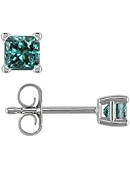 1 CT Princess Cut Blue Diamond Stud Earrings 14k Gold