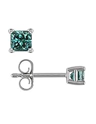 2 CT Princess Cut Blue Diamond Stud Earrings 14k Gold