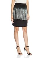 Rare London Falda Fringe Trim Fitted (Negro / Gris)