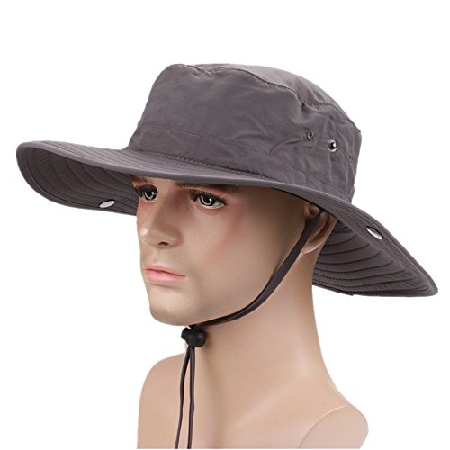 Connectyle Unisex Daily Outdoor Cowboy Sun Hat Wide Brim Bucket Fishing Hats Summer String Hat Cap,Dark Grey,55-59cm