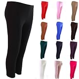 Ladies Plain Three Quarter Length Leggings Trousers Tights
