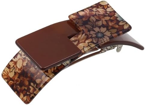 1X Rectangle French Rectangle Betty Barrette Hair Clips Paris H0152 (Brown Flower)