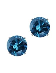 1.10 Ct Round Blue SI1-SI2 Diamond 18K White Gold Stud Earrings