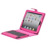 MyBat Apple iPAD i-Pad 2 II 2nd Generation 3G, Wifi Model 16GB 32GB 64GB Tablet Slate High Quality Hot Pink Leather Cover Protective Case Jacket Magnetic Closing Flap with Black Bluetooth Tactile Keyboard