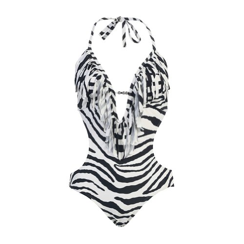 Plunge Fringe Monokini Zebra Pattern