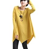 Allegra K Women Korean Style Scoop Neck Long Sleeve Tunic Shirt Yellow XS