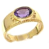 Luxury 9K Yellow Gold Amethyst English Solitaire Wedding Band Ring with Milgrain Edging - Finger Sizes 5 to 12 Available