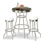 Chrome Bar Table & 2 Chrome Finish White Vinyl Seat Barstools