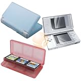 Blue Soft Silicone Skin Case Cover + Game Card Case (Tomato Red) Holder + LCD Screen Protector for Nintendo DS Lite NDSL