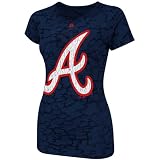 MLB Women's Atlanta Braves Pure Victory Short Sleeve Raw Cut Crew Neck Tee (Athletic Navy Camo, X-Large)