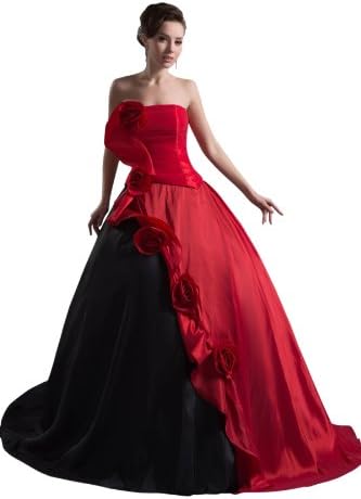 Strapless Taffeta Satin Flowered Wedding Dress