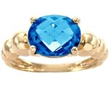 14K Yellow or White Gold Beaded Oval Gemstone Ring-Swiss Blue Topaz/Briolette-full, half sizes from 5-8.5