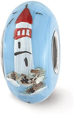 Fenton Hand Painted Lighthouse Sailboats Glass & Sterling Silver Charm