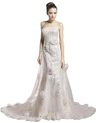 Strapless Lace Applique Bodycon Dress/Evening Dress  with a Chapel Train 