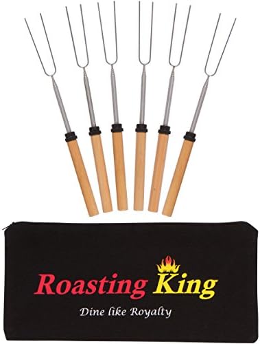 Marshmallow Roasting Sticks Set of 6 Telescoping Hot Dog Forks & S'mores Skewers Extendable 12 - 32 Inch Stainless Steel Camping Accessories for Kids - FREE Carrying Case Included