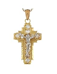 10k Two Tone Real Gold White CZ Lovely Crucifix Cross 3.0cm Charm Pendant