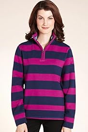 Cotton Rich Zip Neck Striped Sweat Top