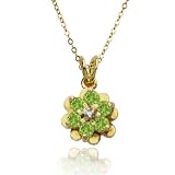 Yellow Gold Plated Sterling Silver Peridot and Diamond Flower Pendant, 18