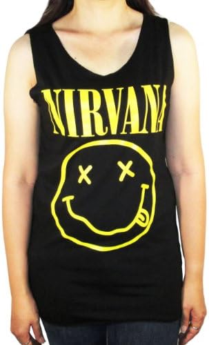 Nirvana Tank Top Smiley Face Rock Band Funny T shirts Women (Medium, Black)