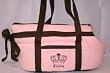Faux Suede designer pet carrier-pink with chocolate brown trim-small