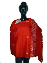 Red Color Wraps and Shawls Stole with Embroidery on Wool From Kashmir 72 X 28 Inches Free Shipping