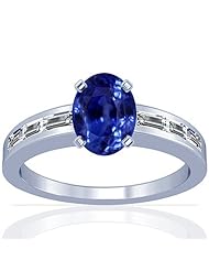 14K White Gold Oval Cut Blue Sapphire Ring With Sidestones (GIA Certificate)
