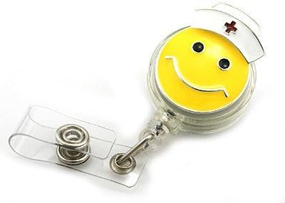ID Badge Holder Nurse Smiley Face- Retractable ID Name Tag Badge Reel - Clip On With Spring Pinch Clip For Name Badges &amp; Labels ***Warranty***