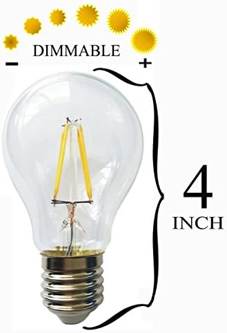 4 Watt A19 LED Filament Dimmable General Purpose Household Light Bulb, Warm White 2700K, E26 Medium Base