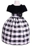 CLEARANCE New Black & White Velvet Checkered Dress Sz 2 to 12 Girls ~ Christmas Holiday