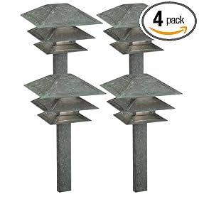 Intermatic LT087-4 Malibu 4 Pack Low Voltage 11-Watt Metal Tier Garden Lights, Patina Verde with Frosted Glass Globe