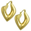 14 Karat Yellow Gold Electroform Style Diamond-Shaped Hoop Earrings