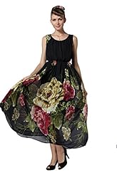 General Print Summer Round Neck Elasticized   Waistline Sleeveless Jumper/Maxi Dress 