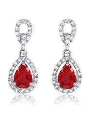 2.81Ct Ruby & Diamonds Dangling Pendant Earrings 18k Gold