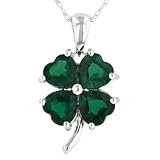 10k White Gold Created Emerald 4 Leaf Clover Pendant, 18