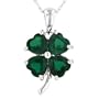 10k White Gold Created Emerald 4 Leaf Clover Pendant, 18"
