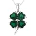 10k White Gold Created Emerald 4 Leaf Clover Pendant, 18"