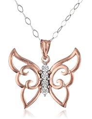 DiAura Rose-Gold Plated Sterling Silver Diamond-Accent Butterfly Pendant Necklace, 18"