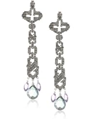 Azaara Silver Plate Green Quartz and Amethyst Drop Earrings